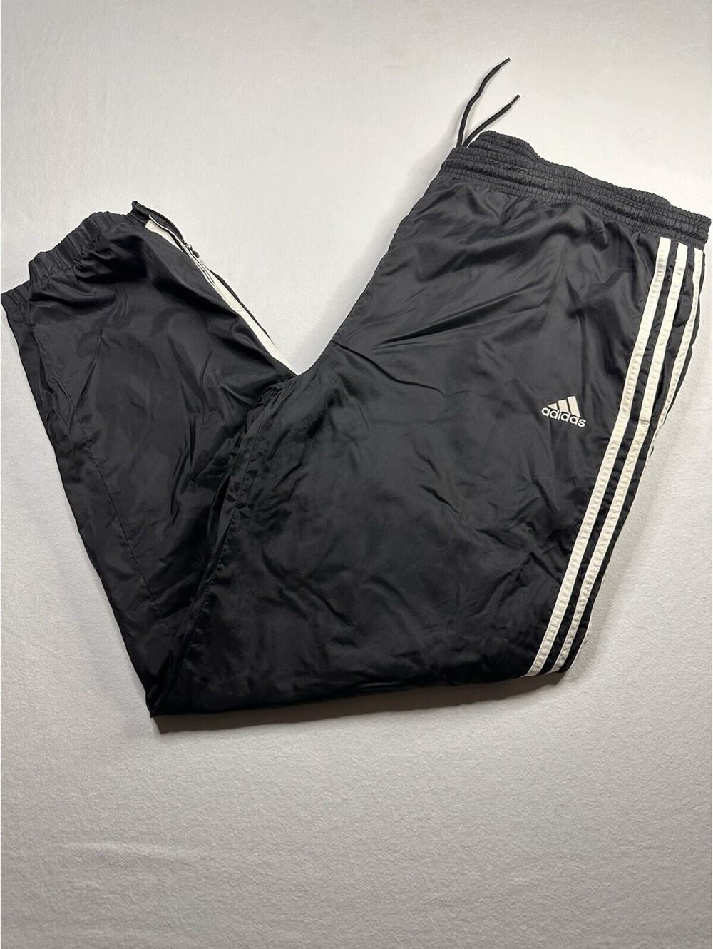 Vintage Adidas Black/white  Lined Track Pants  XL With Pockets And Ankle Zippers